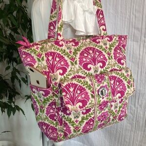VERA BRADLEY Julip Tulip floral pink green paisley extra large tote travel bag